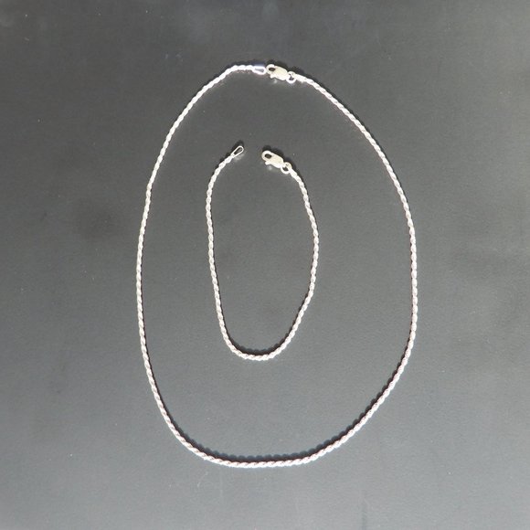 Vintage 925 Silver Braided Chain Necklace and Bracelet Set - Picture 1 of 6